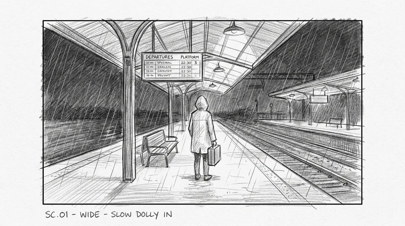 Pencil storyboard sketch used as a reference